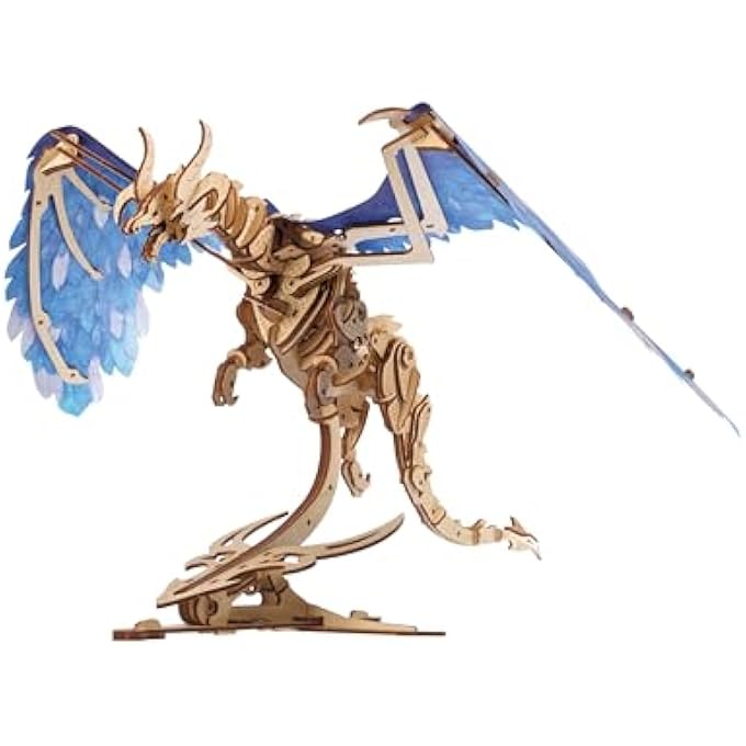 WINDSTORM DRAGON 3D PUZZLE - SELF-ASSEMBLY 3D WOODEN PUZZLES FOR ADULTS AND KIDS - REALISTIC 3D DRAGON PUZZLE WOOD MODEL KIT WITH RUBBER BAND MOTOR - LASER-CUT WOODEN PUZZLE MECHANICAL TOY - Image 1
